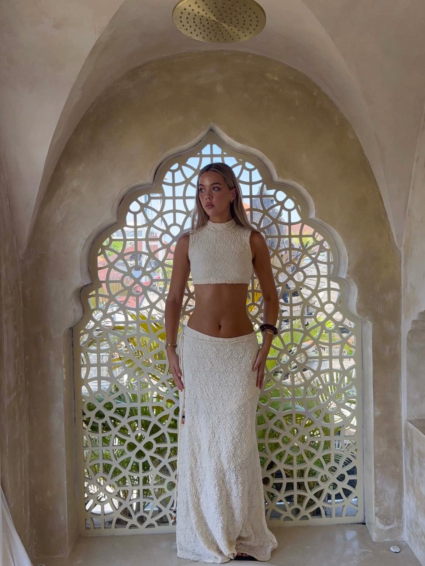 MURANO SKIRT + BEAD BELT (in cream)