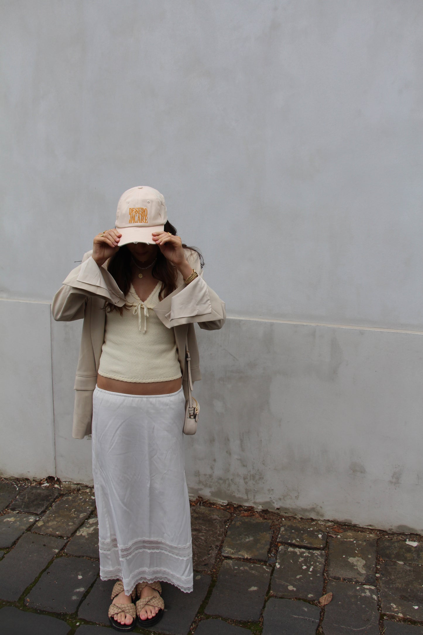 DENIM DISTRESSED CAP I ORANGE