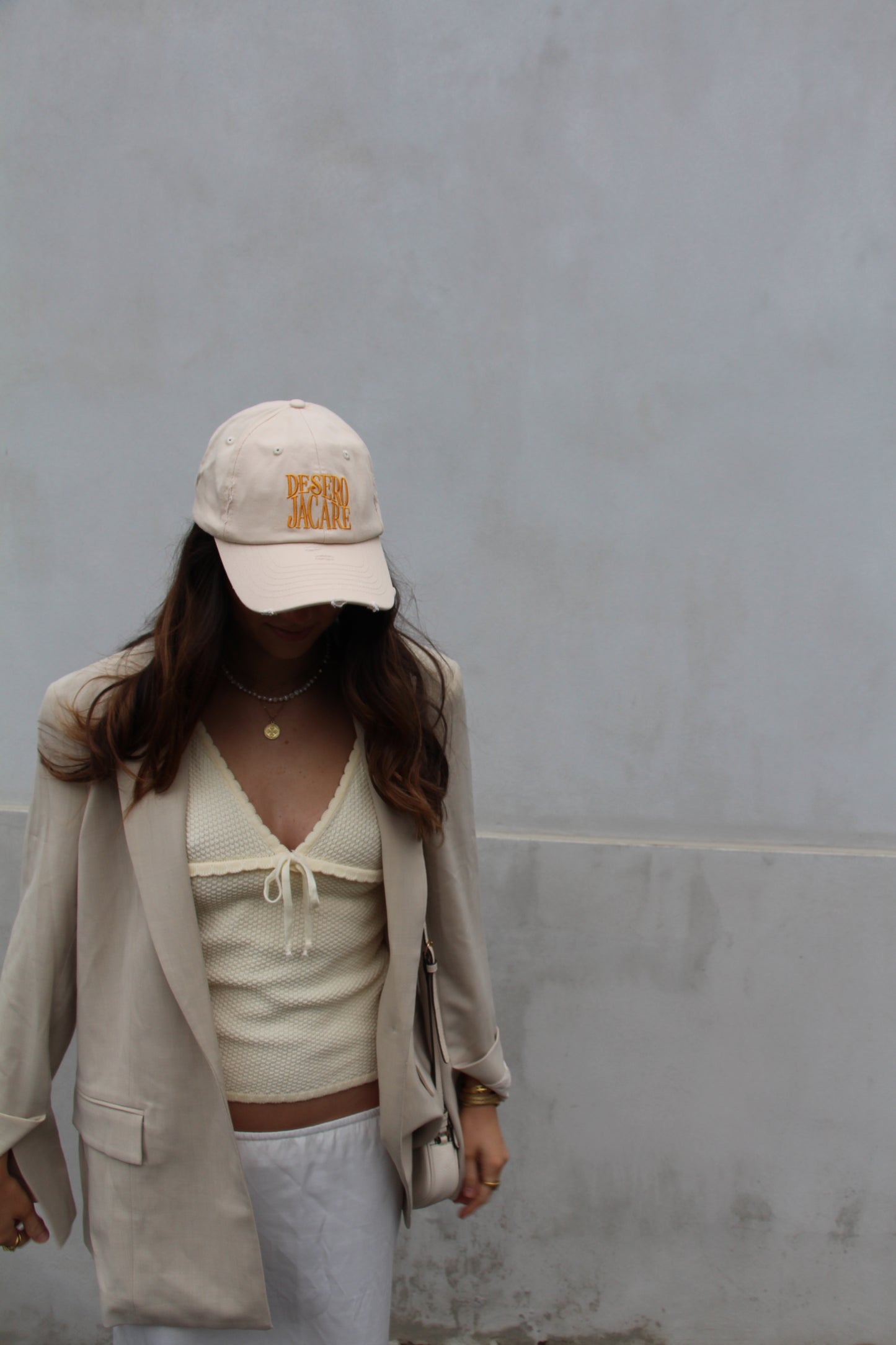 DENIM DISTRESSED CAP I ORANGE