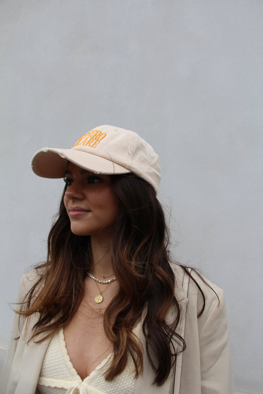 DENIM DISTRESSED CAP I ORANGE